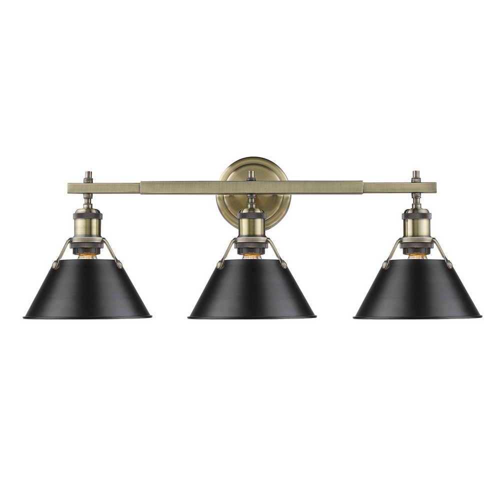 Golden Lighting-3306-BA3 AB-BLK-Orwell - 3 Light Bath Vanity in Vintage style - 10 Inches high by 24.25 Inches wide Aged Brass Matte Black Matte Black Finish